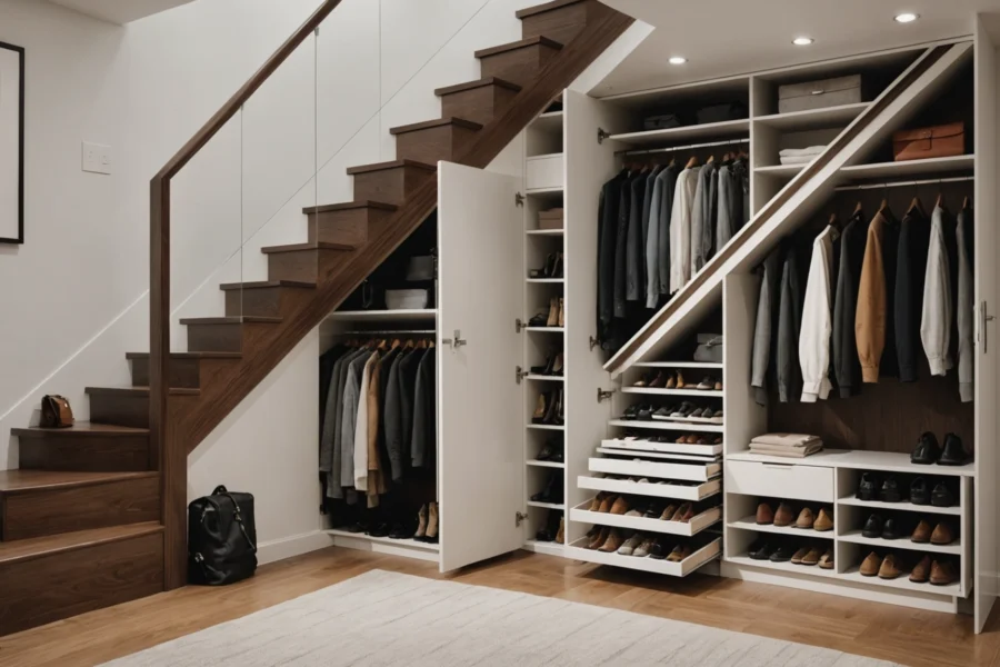 idées de vestiaire sous escalier