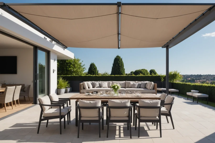 toile tendue terrasse avec poteau